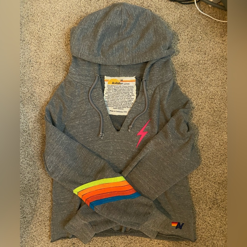 Aviator nation cropped hoodie, neon colors and bolt, size medium
